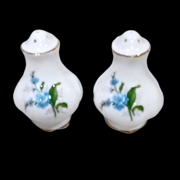 Vtge Royal Albert Bone China 'Forget Me Not' Hampton Shape Salt & Pepper Shakers - Picture 2 of 6